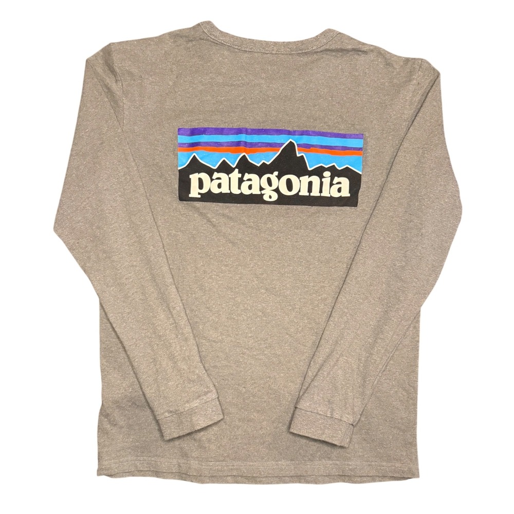 Patagonia Responsibili-Tee Long Sleeve Shirt Mens XS Gray Logo Graphic 37603